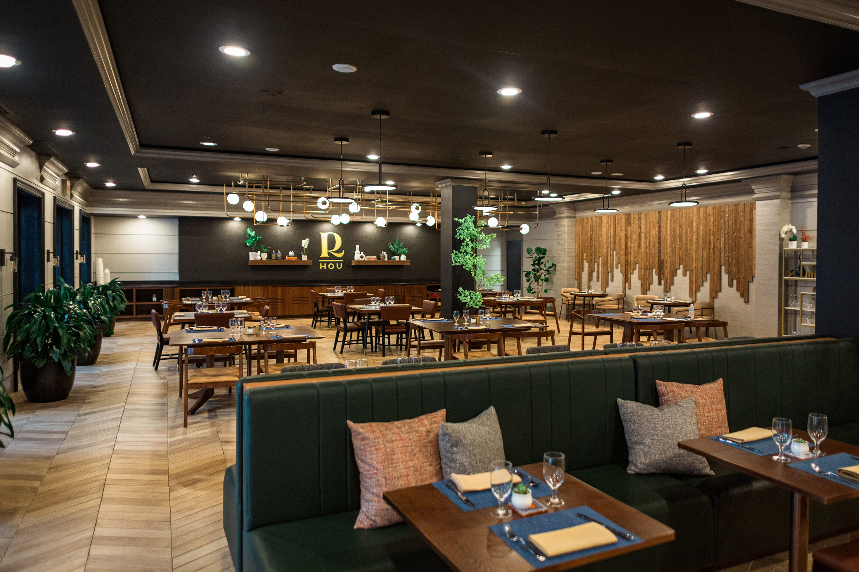 a room with tables and chairs