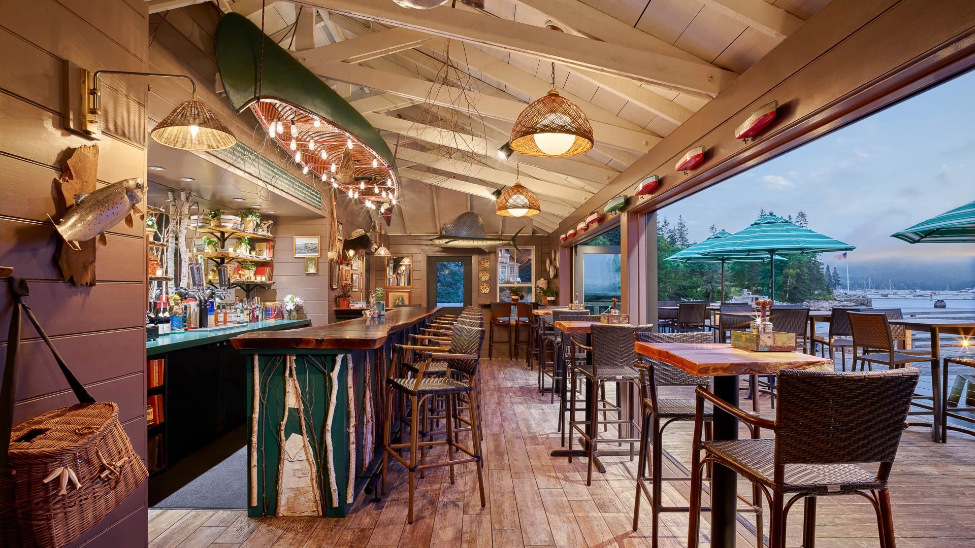 a bar with chairs and tables