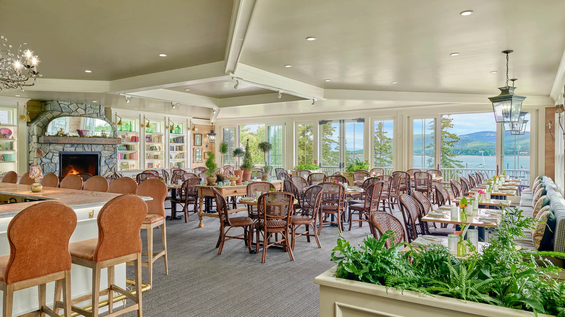 a room with tables and chairs