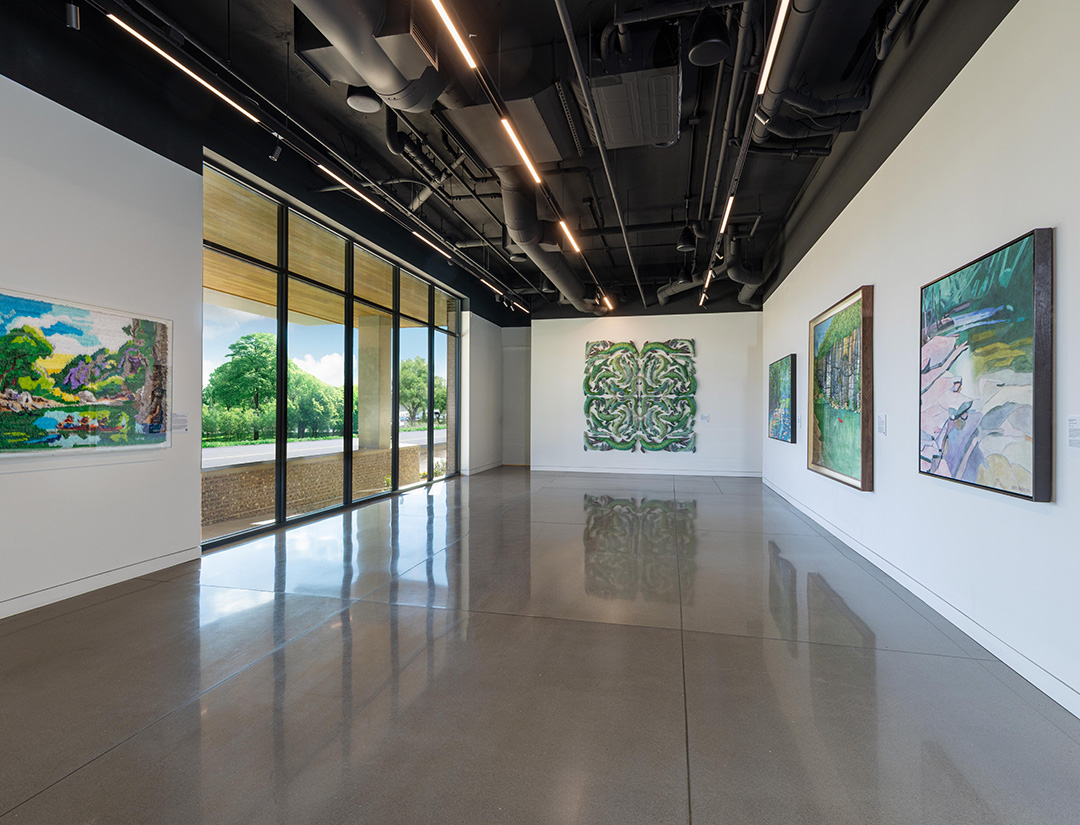 a room with art on the wall