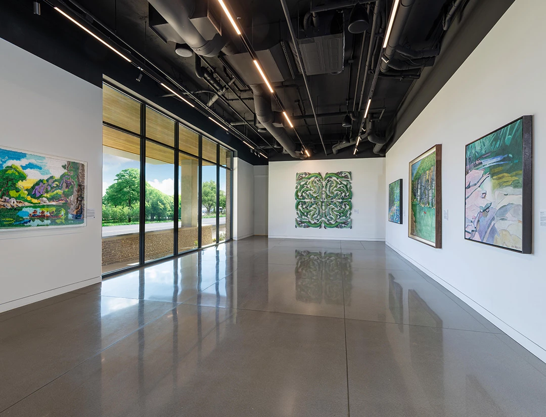 a room with art on the wall