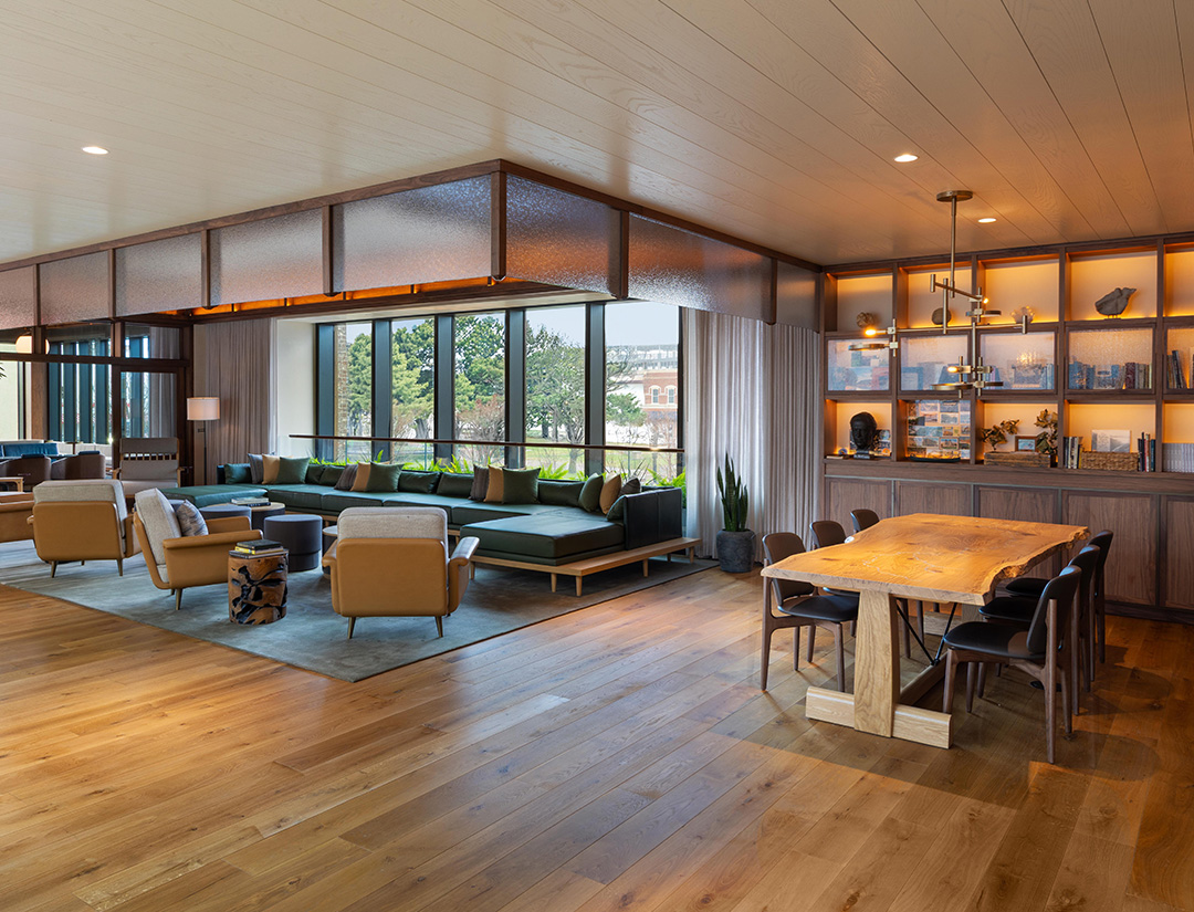 a room with a table and chairs