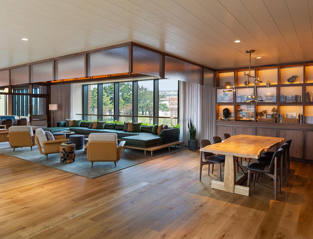 a room with a table and chairs