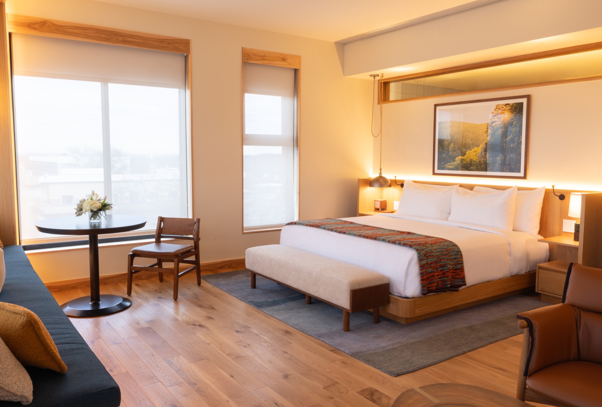 a room with a bed and a table