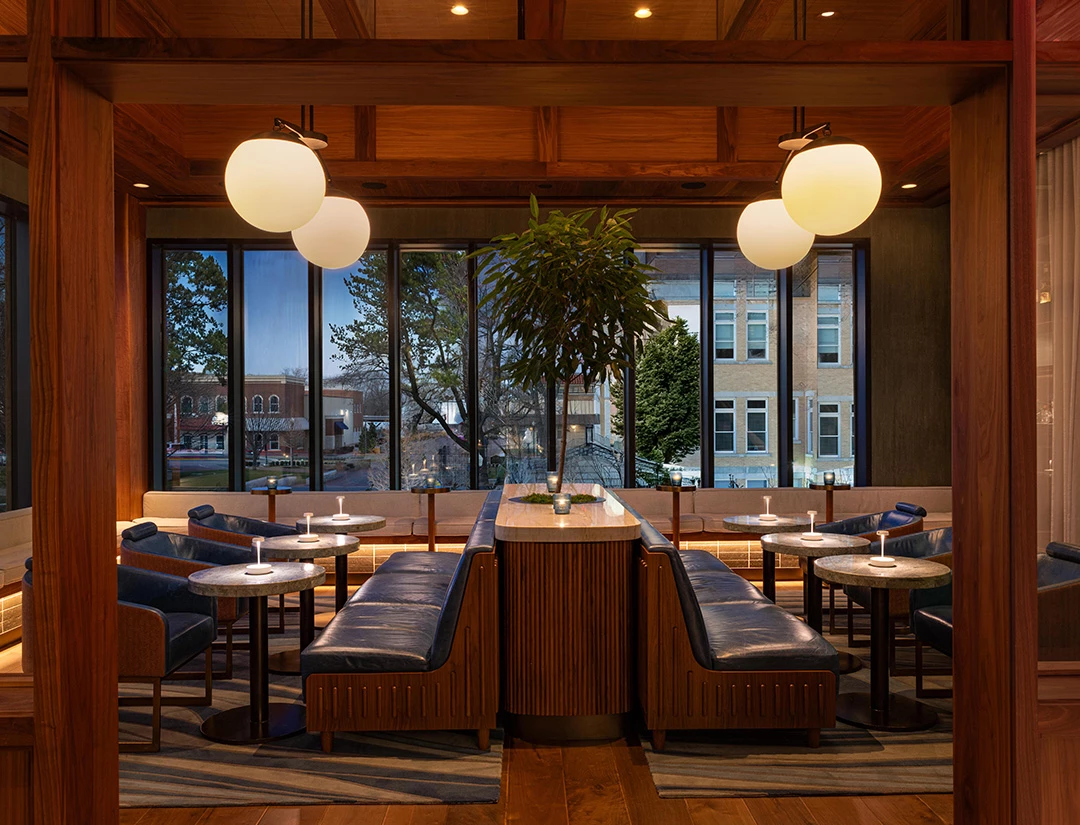 a room with tables and chairs