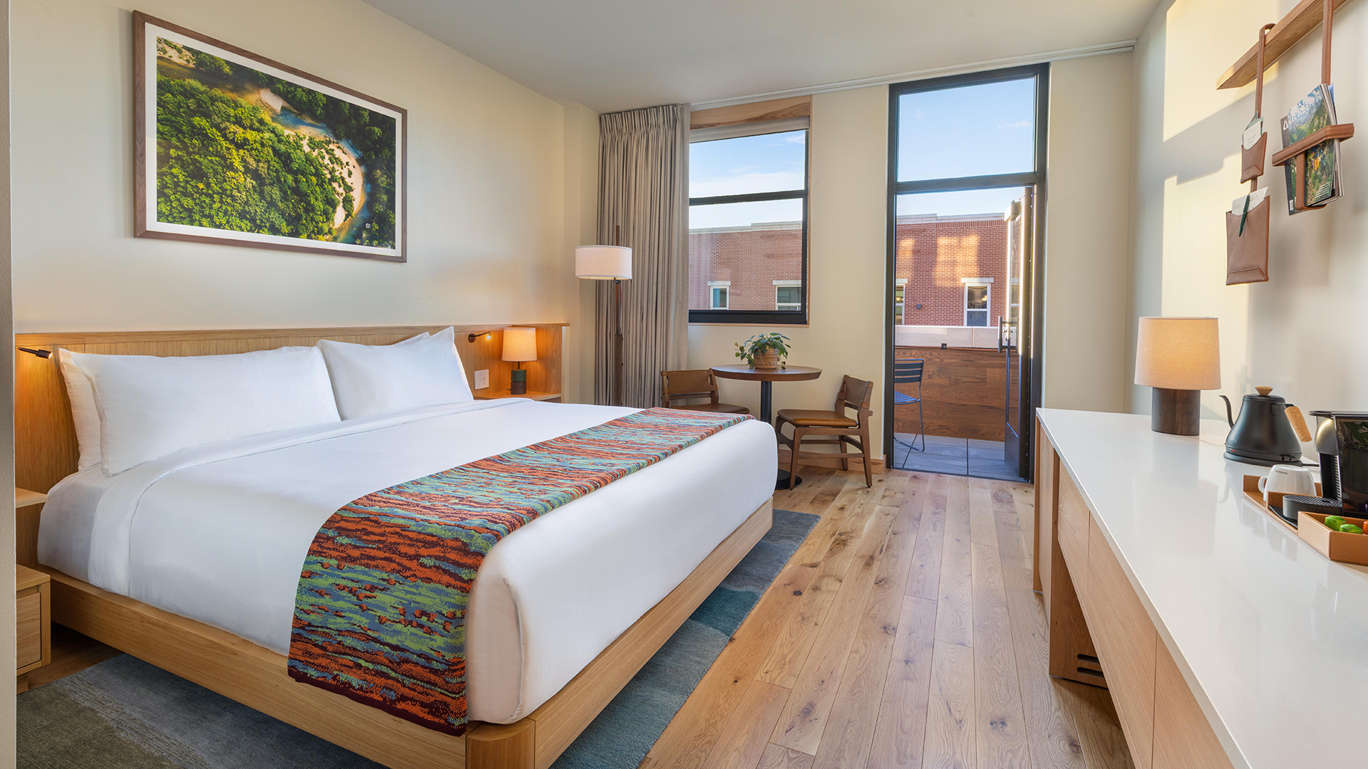 a room with a bed and a table