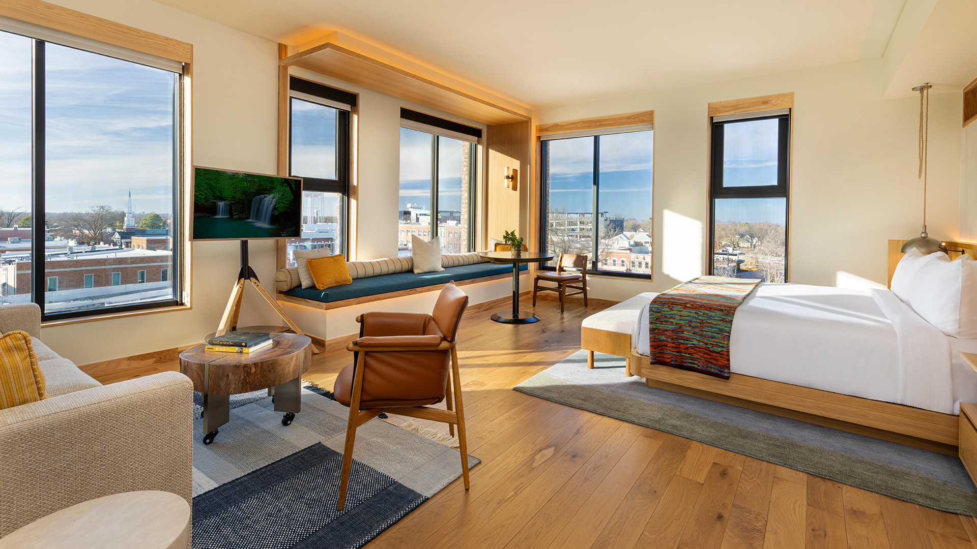 a room with a tv and a couch