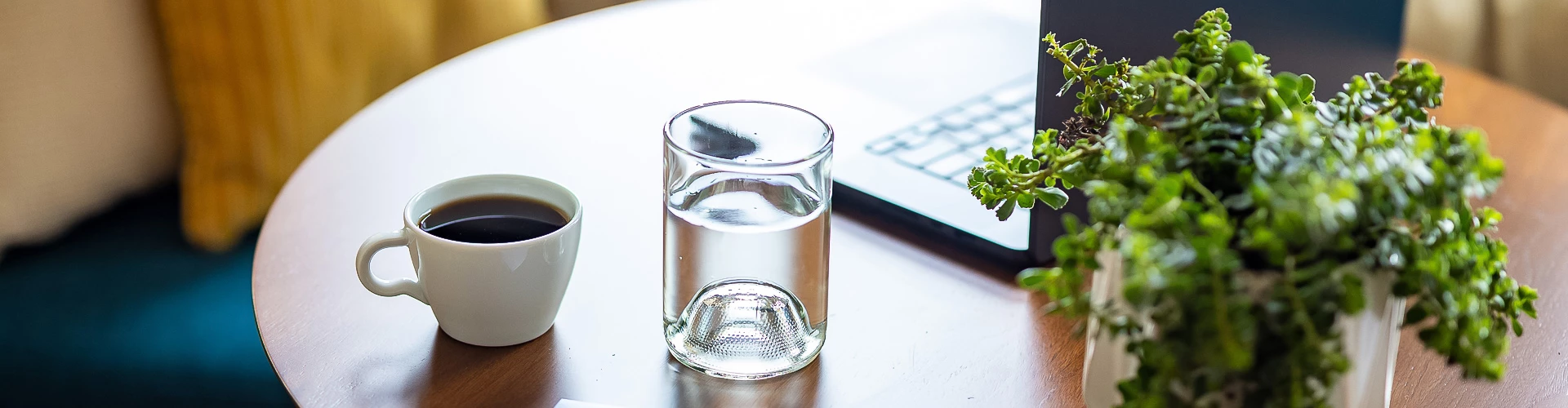 a glass of water on a table