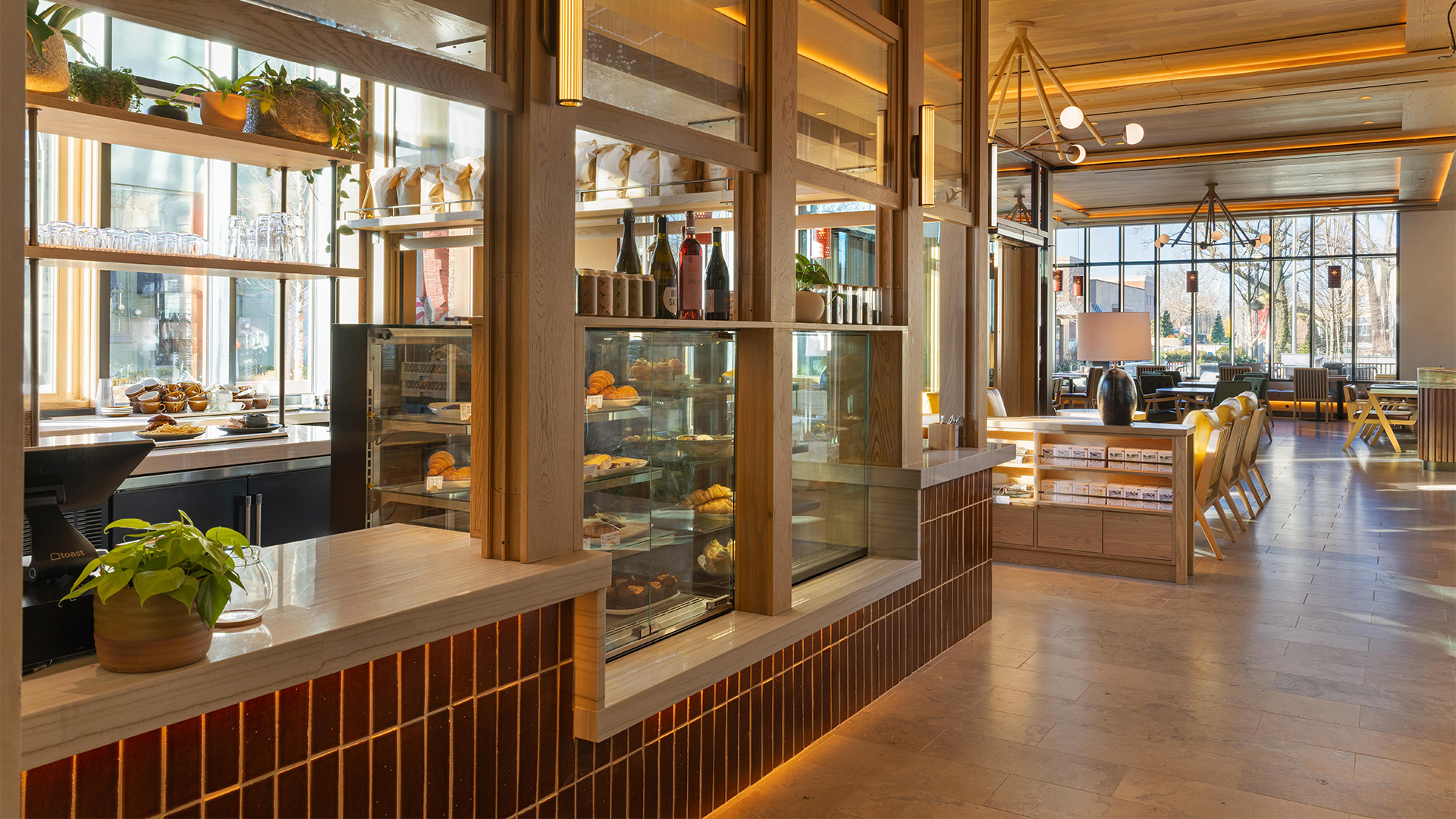 a room with shelves of food and drinks