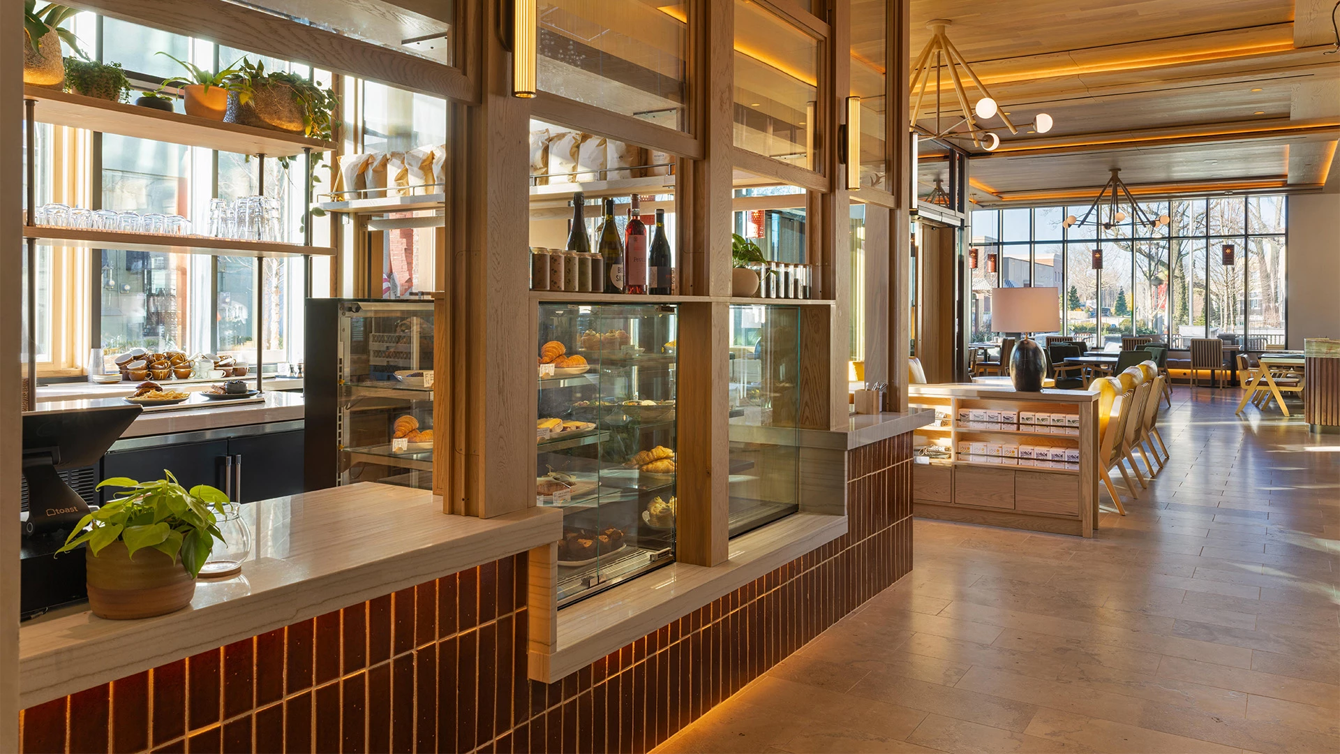 a room with shelves of food and drinks