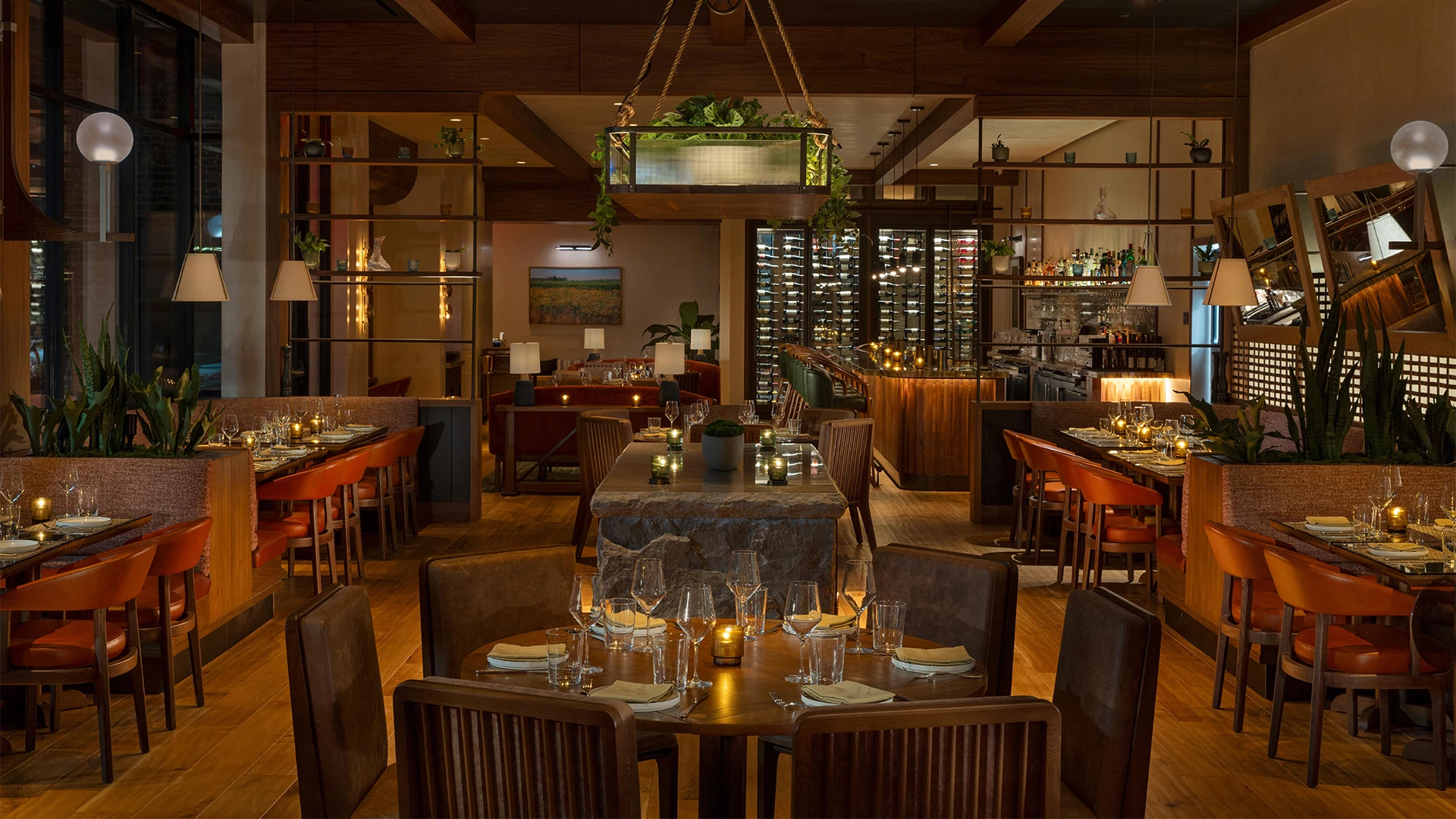 a restaurant with tables and chairs