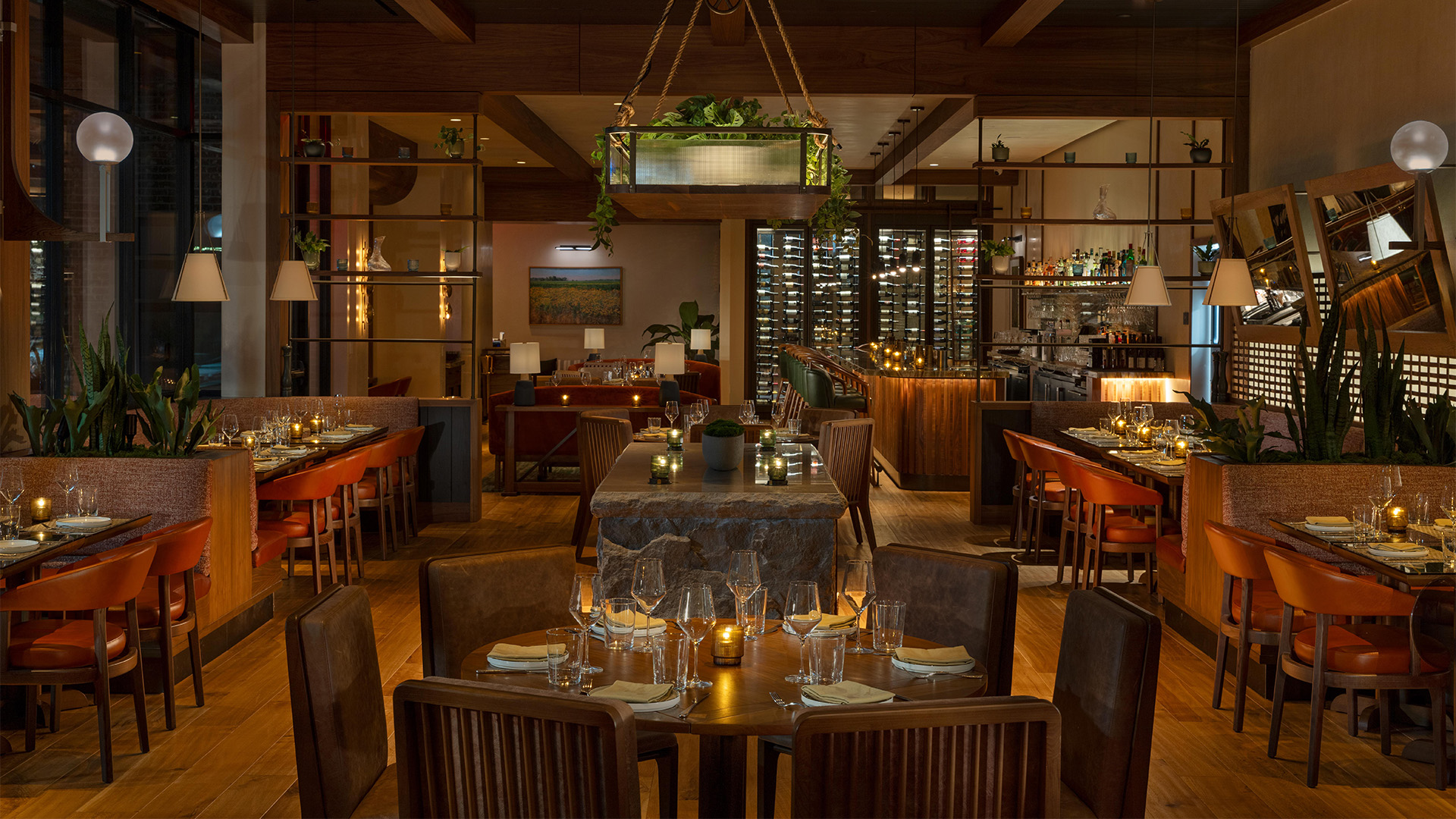 a restaurant with tables and chairs