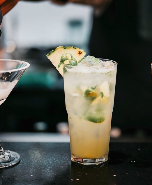 View of three tropical cocktails