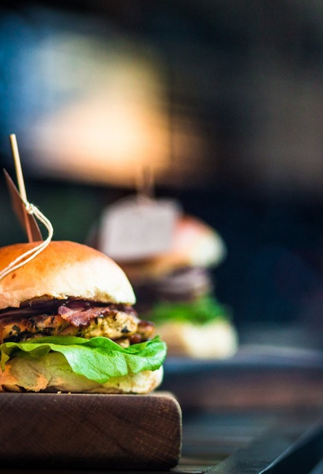 Front view of a tasty handmade hamburger 