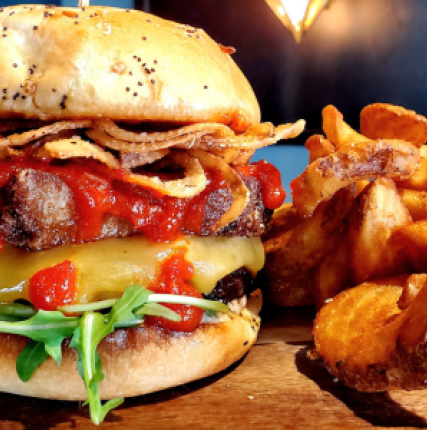 Sasquatch Burger served at The Corner Bar Elkhart Indiana