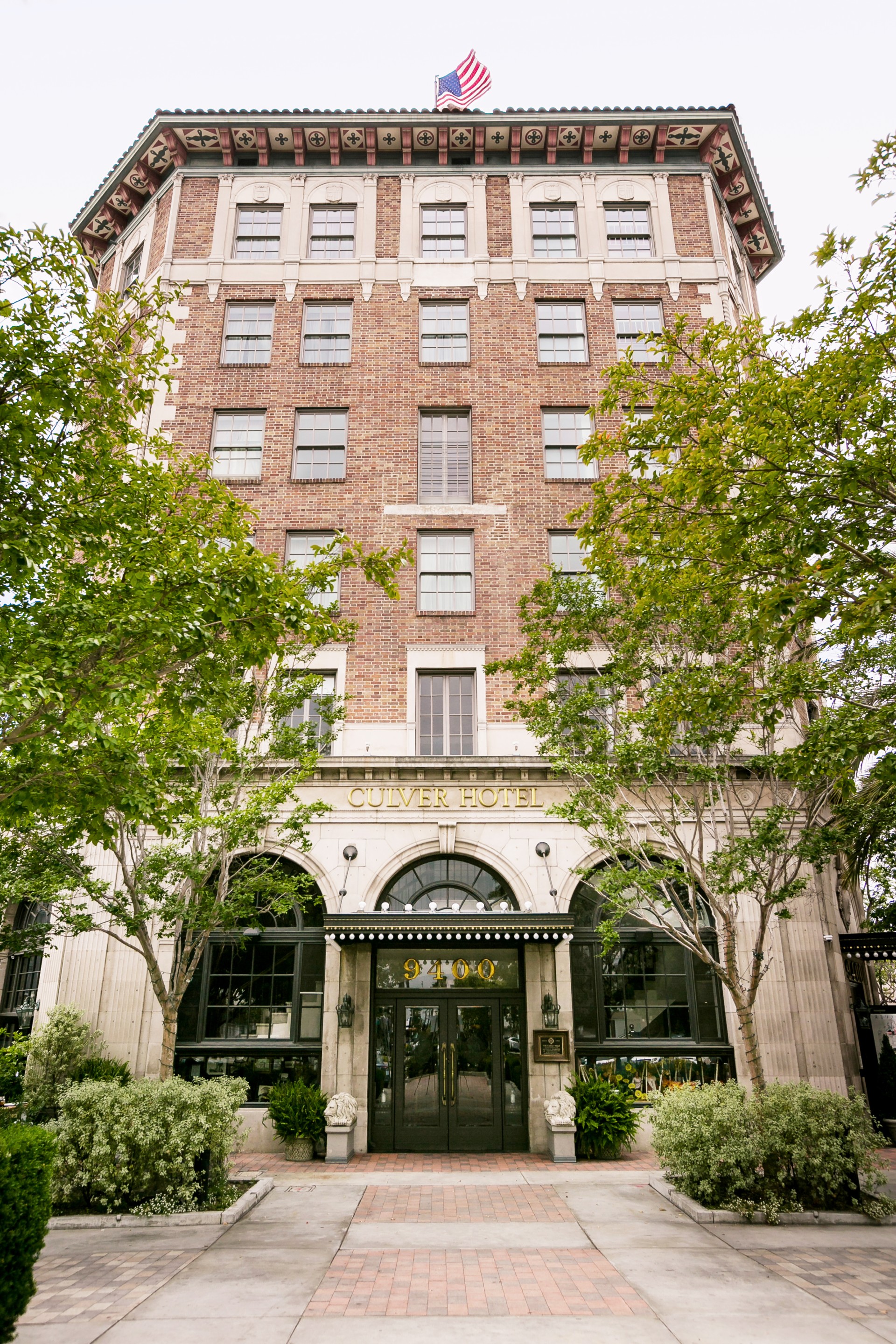 a building with trees around it