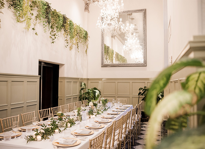 a long table set for a party