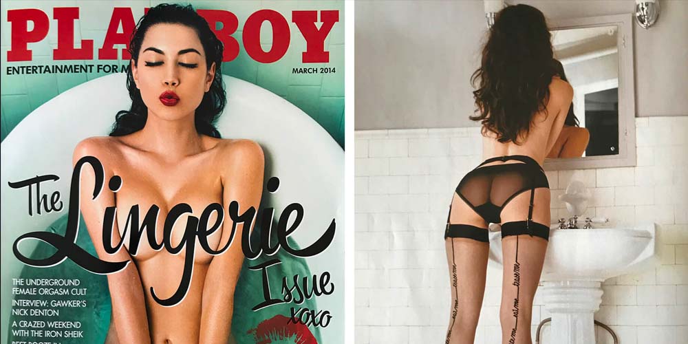 model in bathtub and bathroom posing