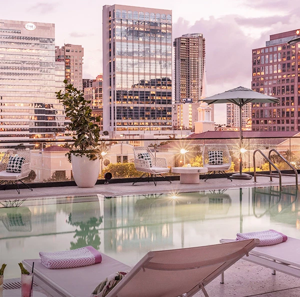 dalmar rooftop pool looking out at the skyline