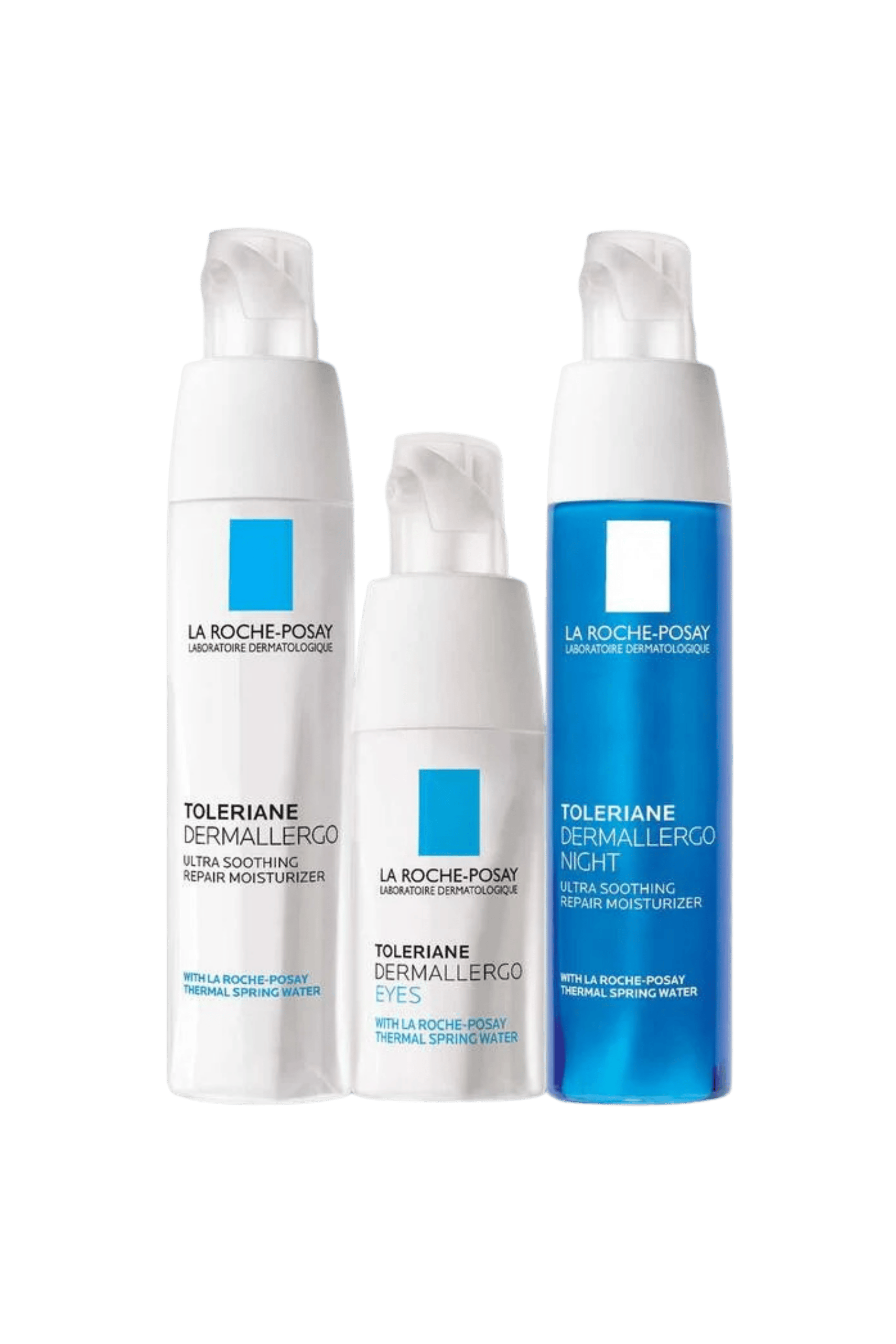 a group of white and blue containers