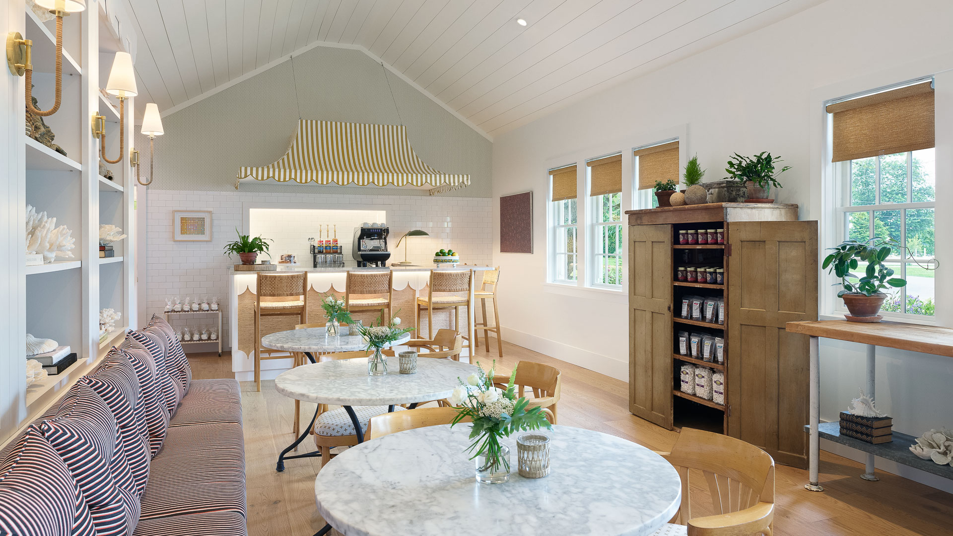 a room with tables and chairs