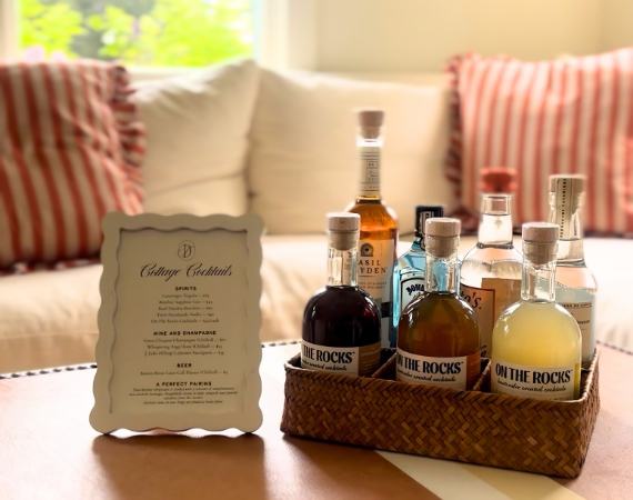 a basket of liquor on a table