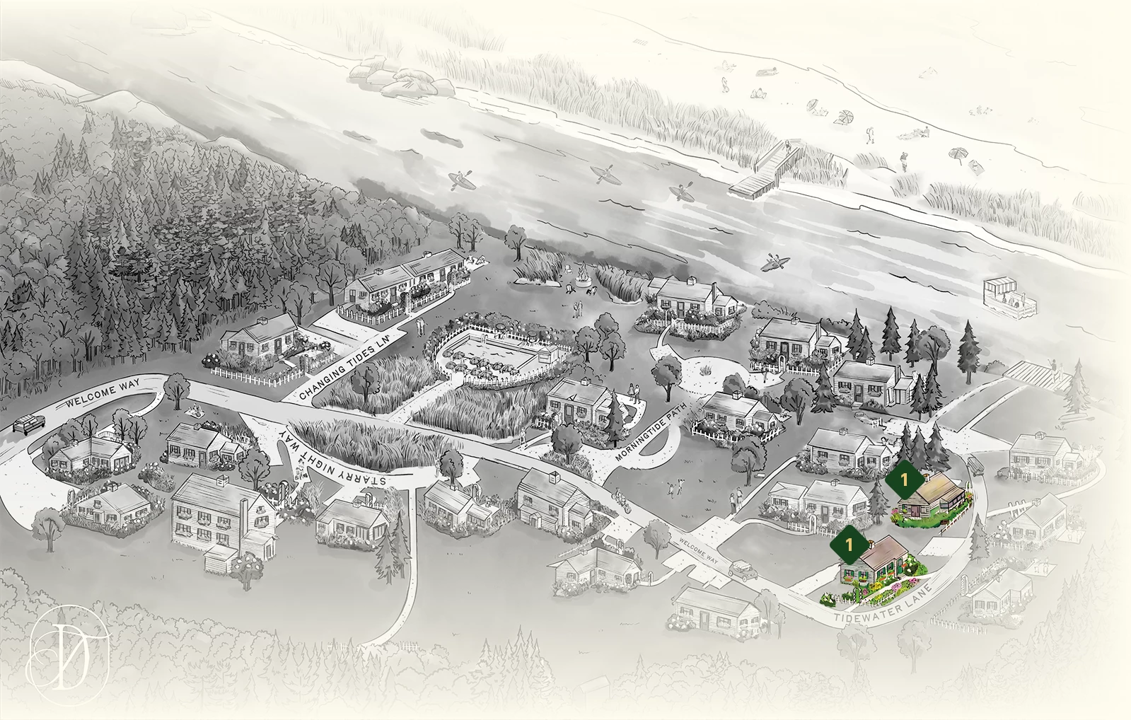 a drawing of a neighborhood