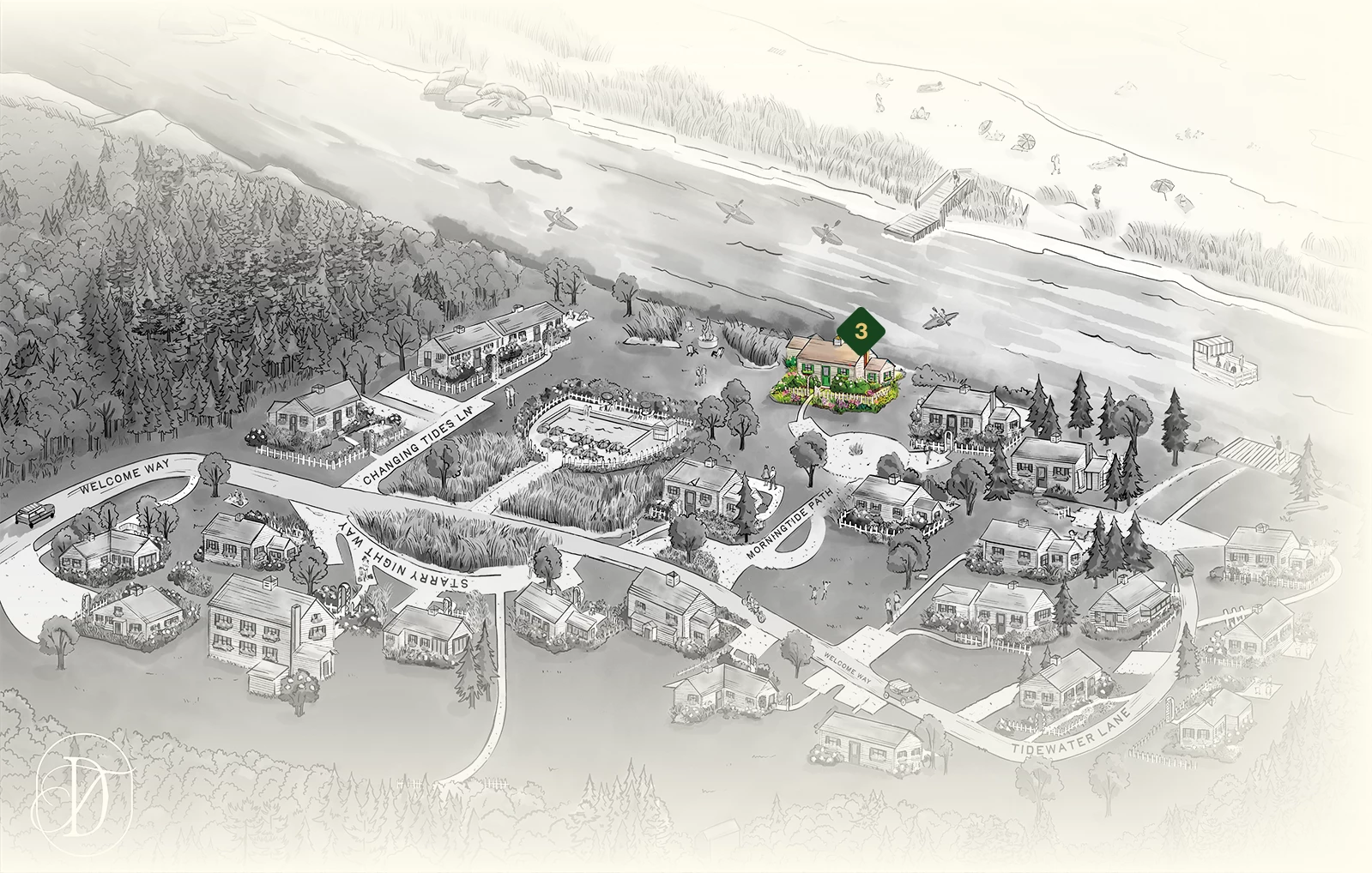 a drawing of a neighborhood