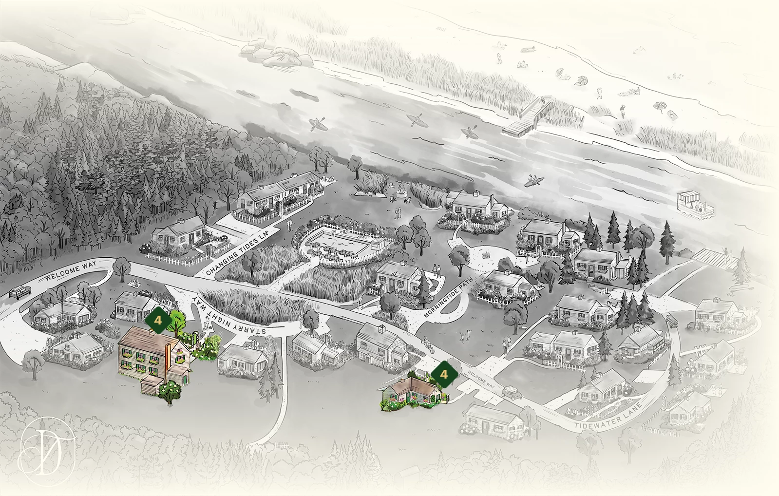a drawing of a neighborhood