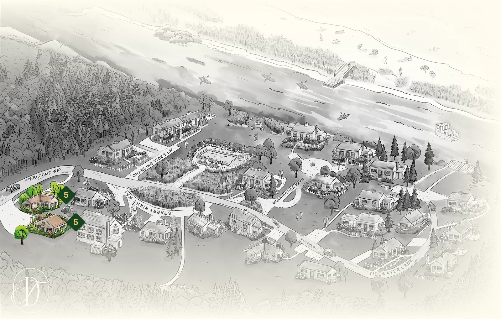 a drawing of a neighborhood