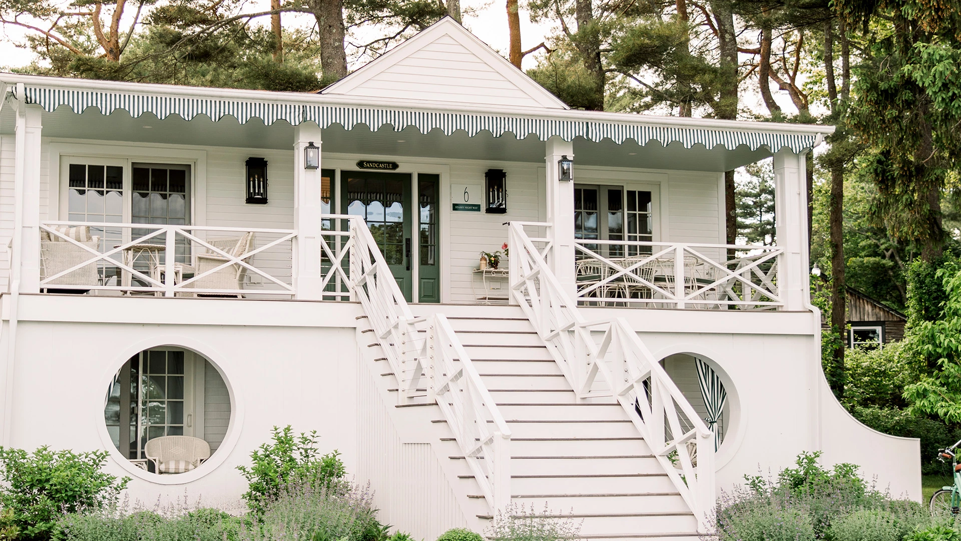 a white house with a white awning