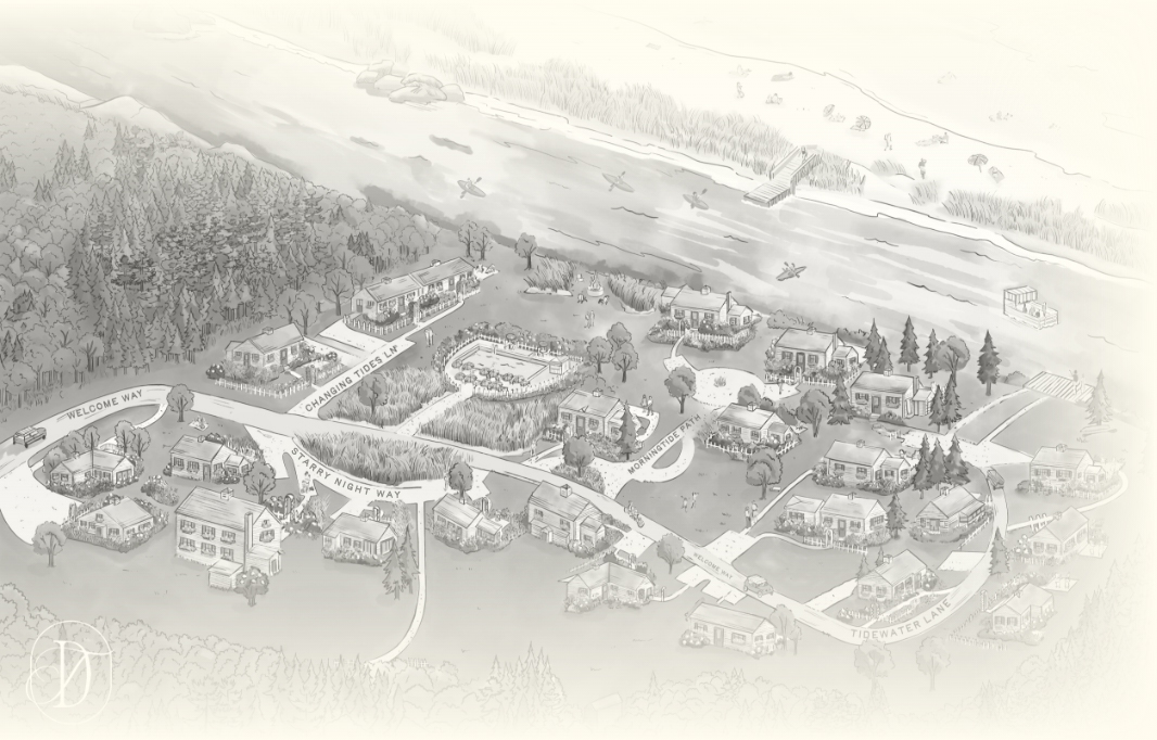 a drawing of a neighborhood