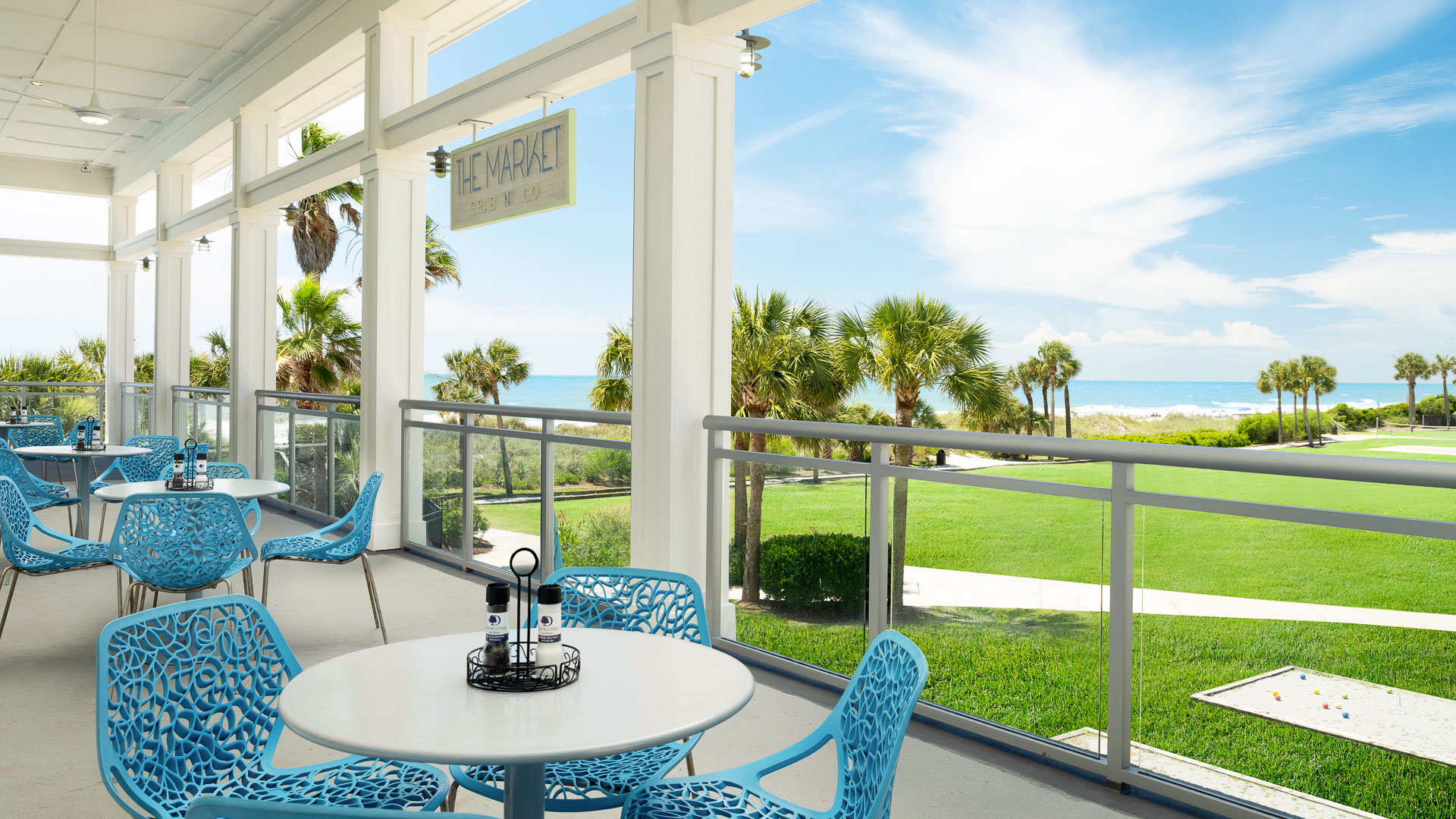 a table and chairs on a patio