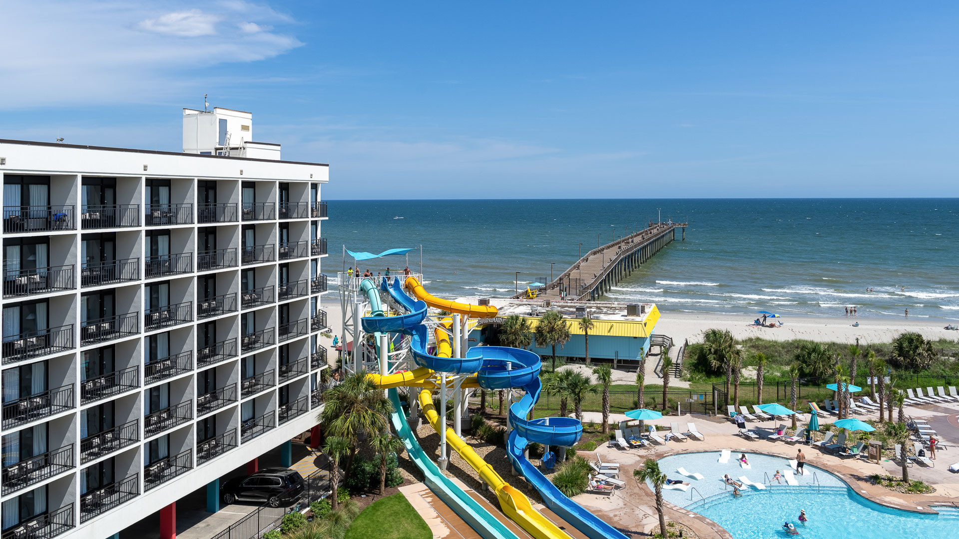 a water slide near a beach