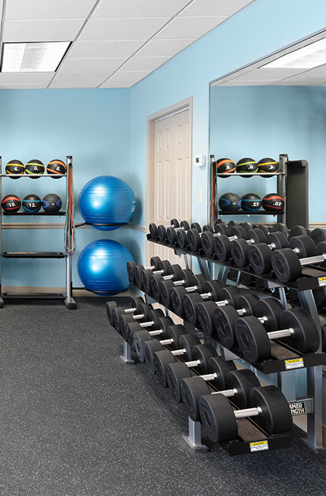 a room with weights and balls