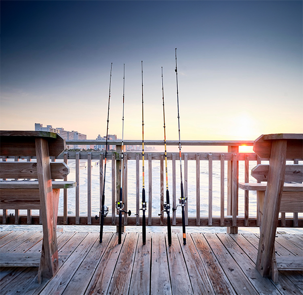 fishing poles on a deck