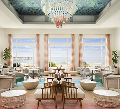 a room with chairs and tables