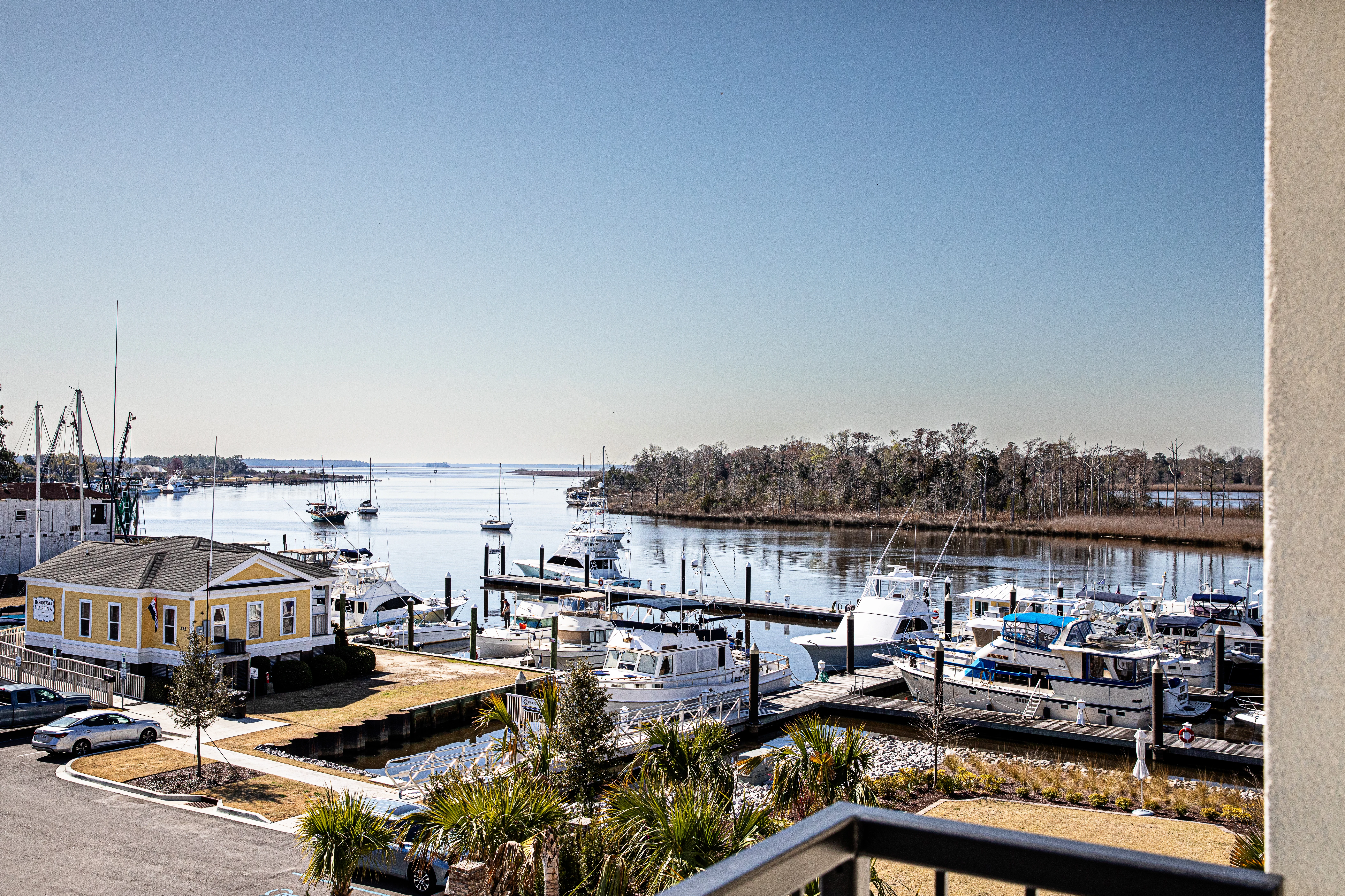 a group of boats in a harbor