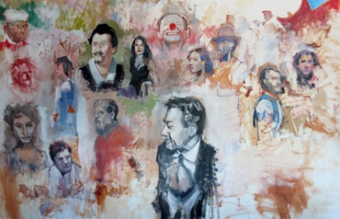 a group of people painted on a wall