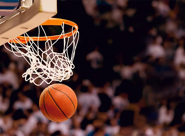 a basketball going into a net