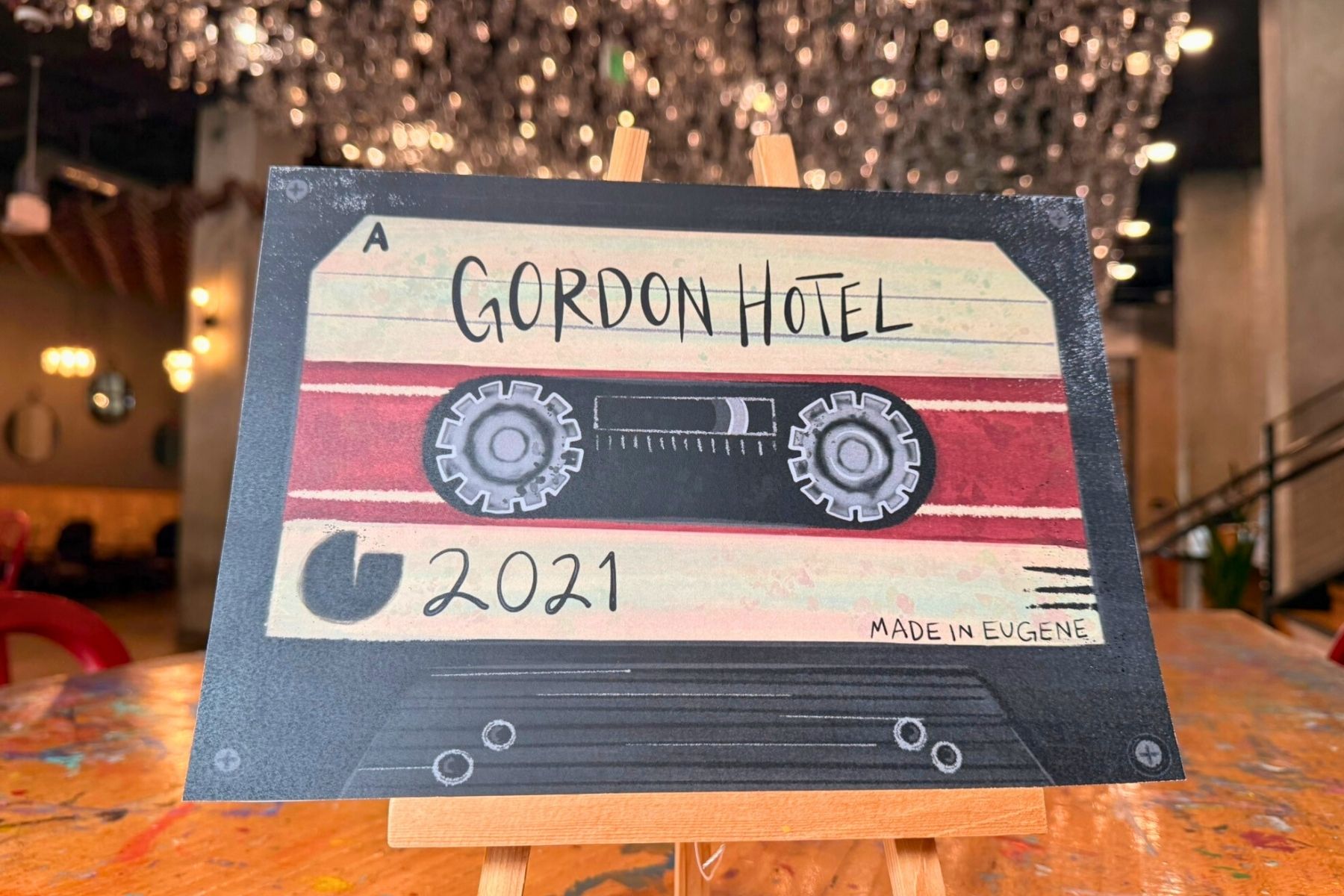a sign on a easel