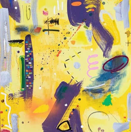 a yellow and purple art piece