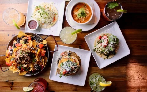 a table with plates of food