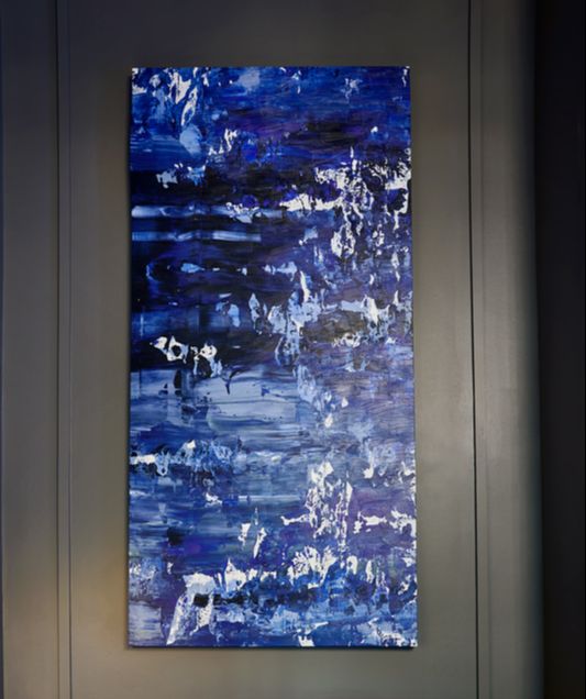 blue and white painting on the wall