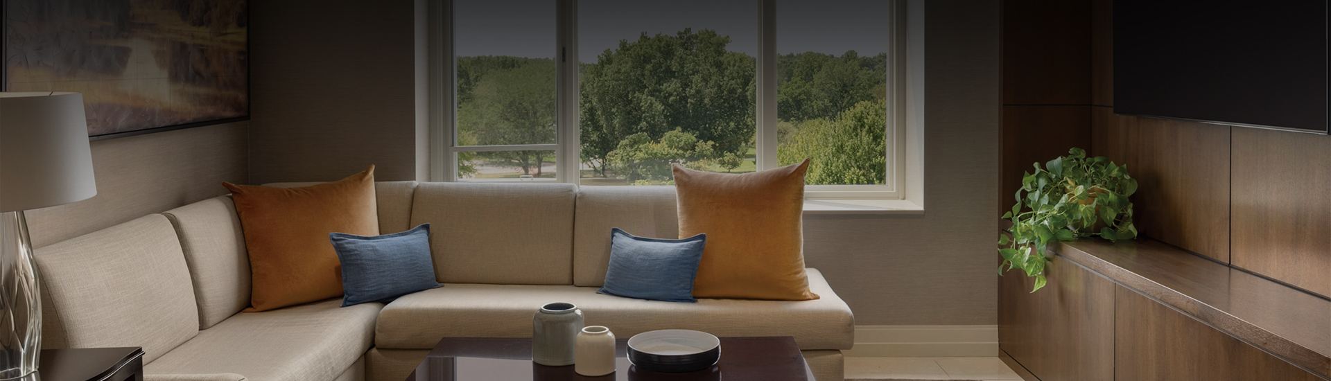 a couch with pillows and a bowl on it