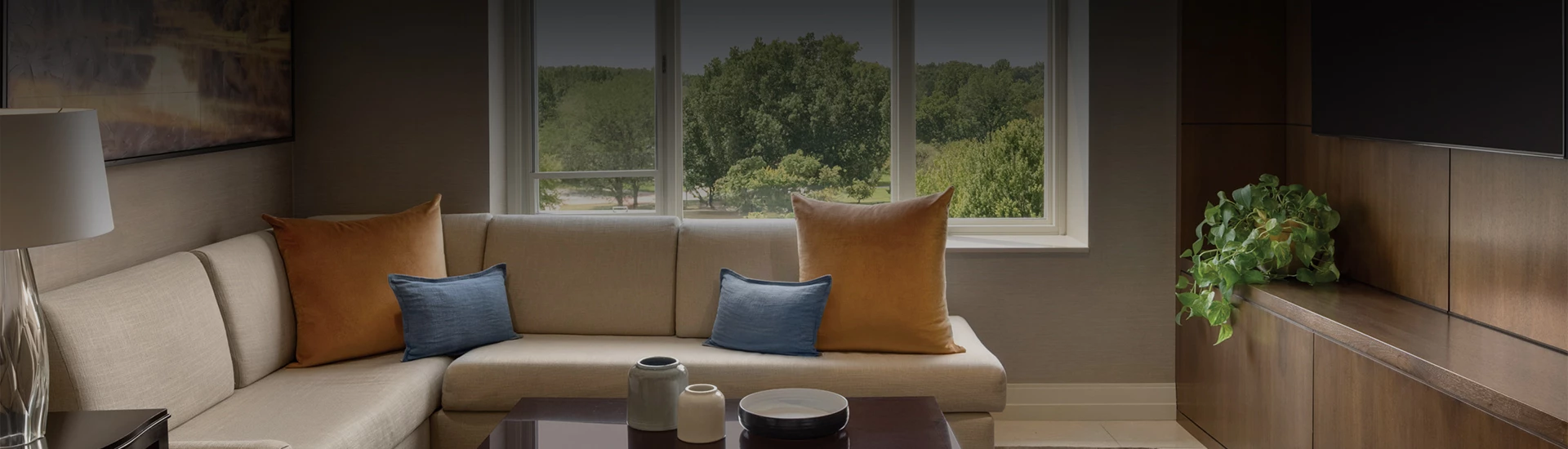 a couch with pillows and a bowl on it