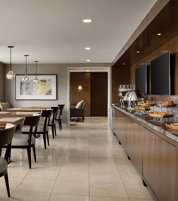 a buffet in a hotel room