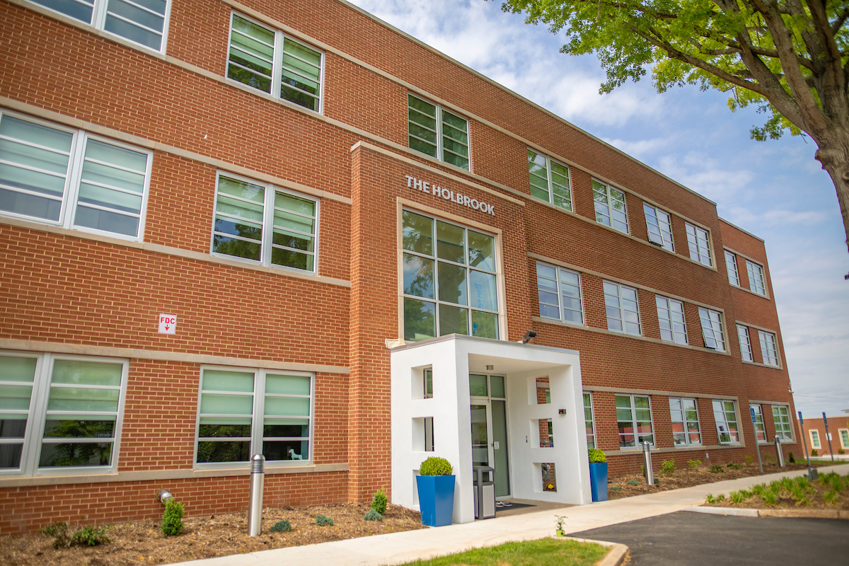 a building with a sign on the front