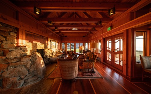 a room with a fireplace and a couch