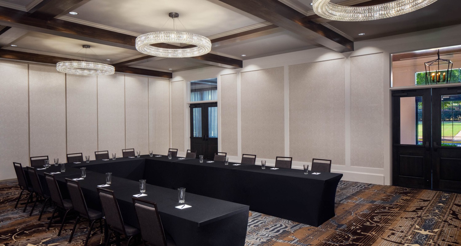 a event space with a long table and chairs
